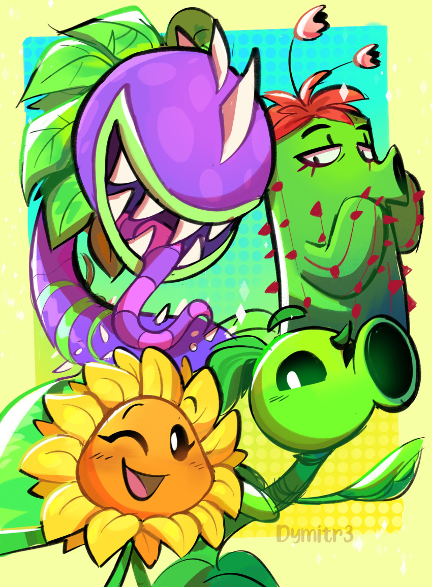 358_dymitre, absurdres, artist_name, cactus_(plants_vs_zombies), chomper_(plants_vs_zombies), highres, leaf, looking_at_viewer