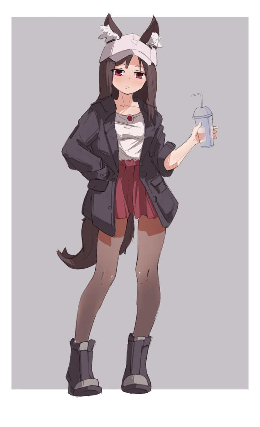 1girl, :<, alternate_costume, animal_ear_fluff, animal_ears, black_footwear, black_pantyhose, blush
