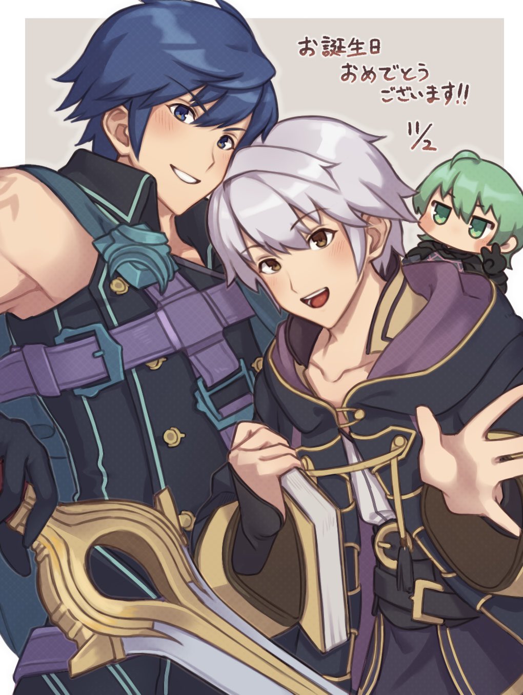 3boys, alternate_color, book, byleth_(fire_emblem), byleth_(male)_(fire_emblem), chibi, chibi_inset, chrom_(fire_emblem)