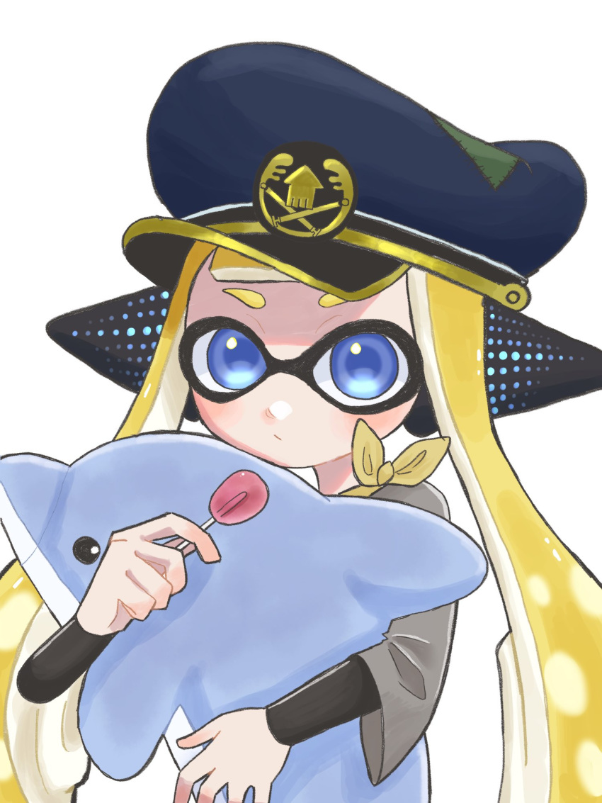 1girl, agent_4_(splatoon), blonde_hair, blue_eyes, blue_headwear, candy, closed_mouth, commentary_request