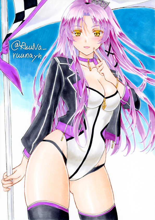 1girl, aroace_flag, breasts, choker, cleavage_cutout, clothing_cutout, cropped_jacket, curtained_hair