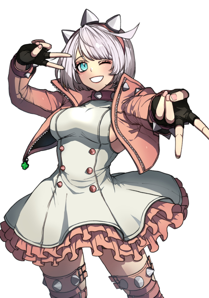 1girl, absurdres, ahoge, black_gloves, blue_eyes, bracelet, breasts, collar