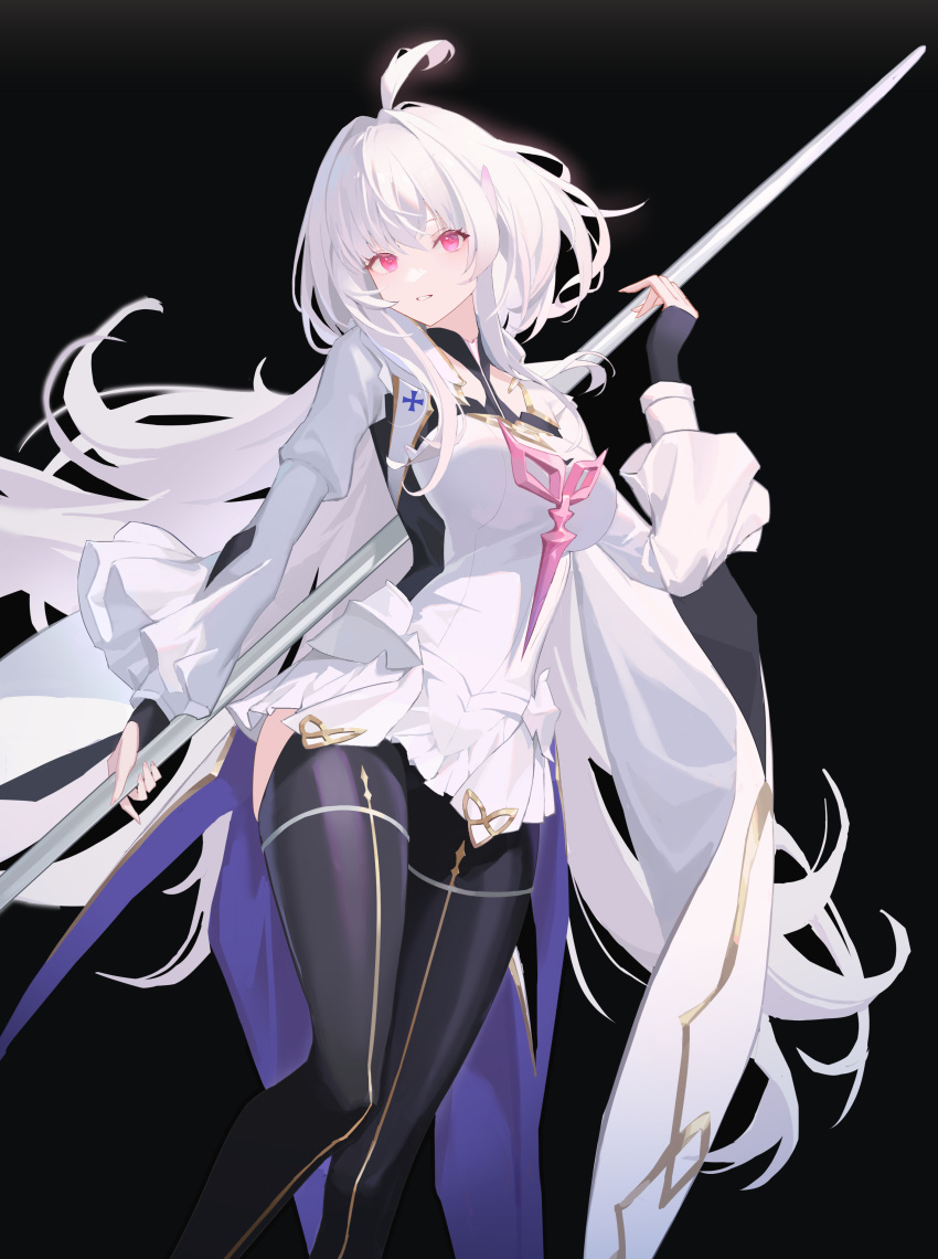 1girl, absurdres, ahoge, bare_hips, black_background, black_leggings, breasts, fate/grand_order