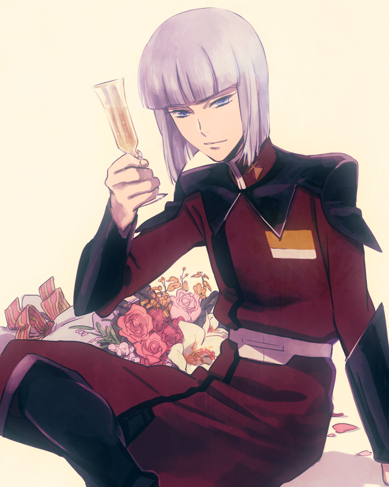 arm_support, bad_id, blue_eyes, boots, bouquet, champagne, flower, glass