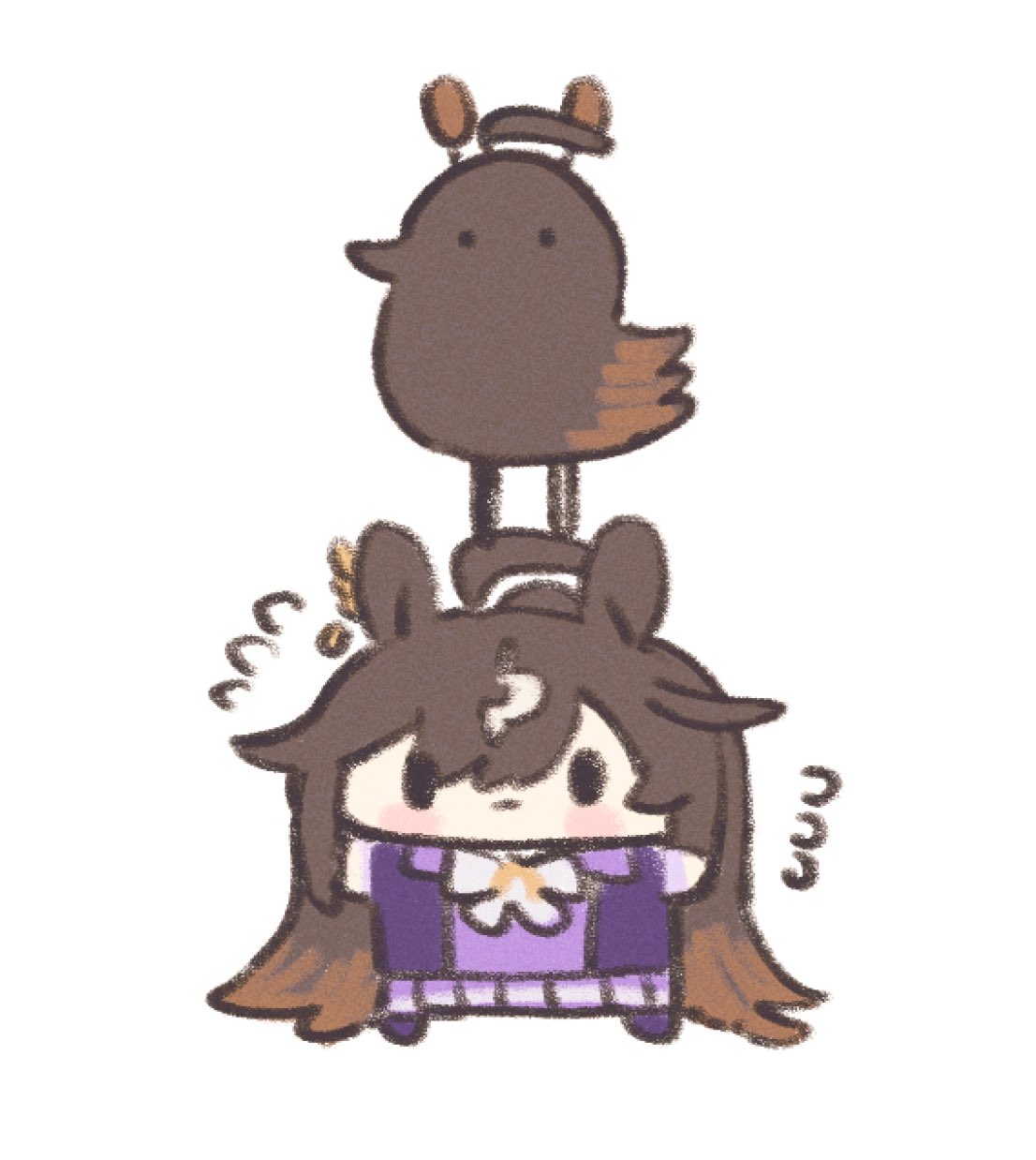 1girl, ahoge, ahoge_grab, animal_ears, bird, blush_stickers, brown_hair, chibi