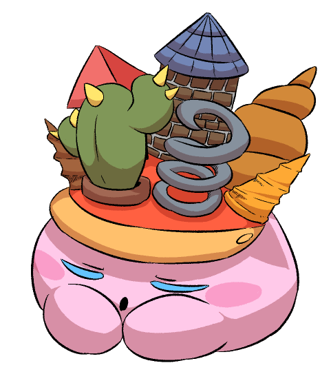 closed_eyes, clutter_needle_kirby, copy_ability, kirby, kirby_(series), kirby_and_the_forgotten_land, needle_kirby, open_mouth, sleeping, white_background