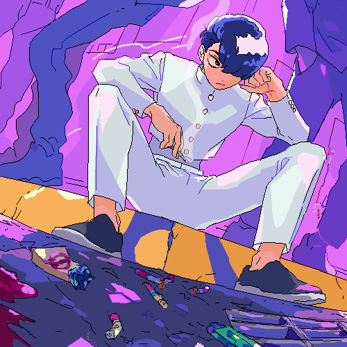 4boys, blood, blood_splatter, blue_hair, cigarette, cigarette_pack, delinquent, elbow_rest