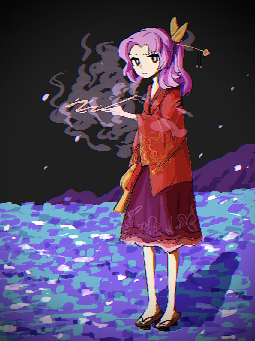 1girl, absurdres, full_body, geta, hair_ornament, hair_stick, high_ponytail, highres