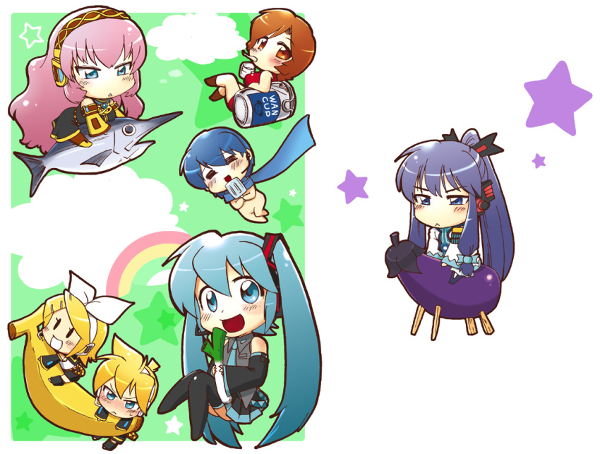 banana, blush, chibi, cloud, clouds, eggplant, food, fruit