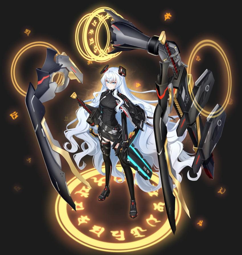 1girl, absurdres, aura, belt, black_background, black_belt, black_cape, black_footwear