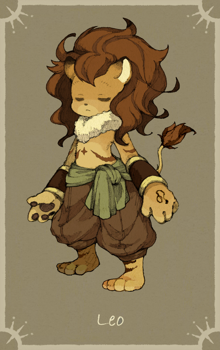 1boy, animal_ears, animal_hands, brown_eyes, brown_pants, closed_eyes, fur_trim, furry