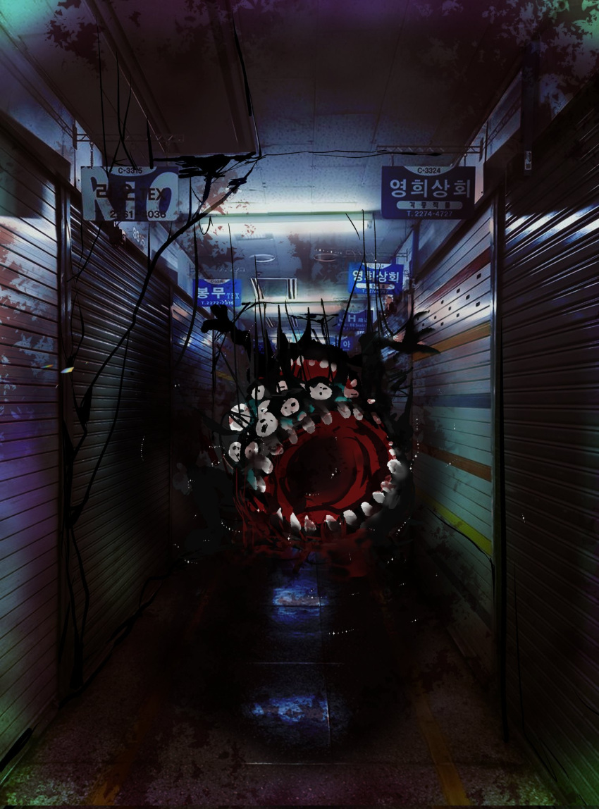 artist_request, highres, horror_(theme), korean_text, lobotomy_corporation, monster, mountain_of_smiling_bodies, multiple_faces