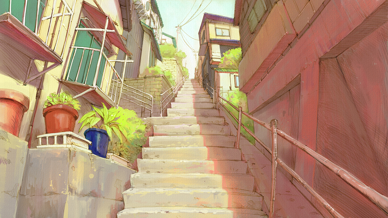 background, fumiko_no_kokuhaku, ishida_hiroyasu, power_lines, scenery, shade, stairs, sunlight