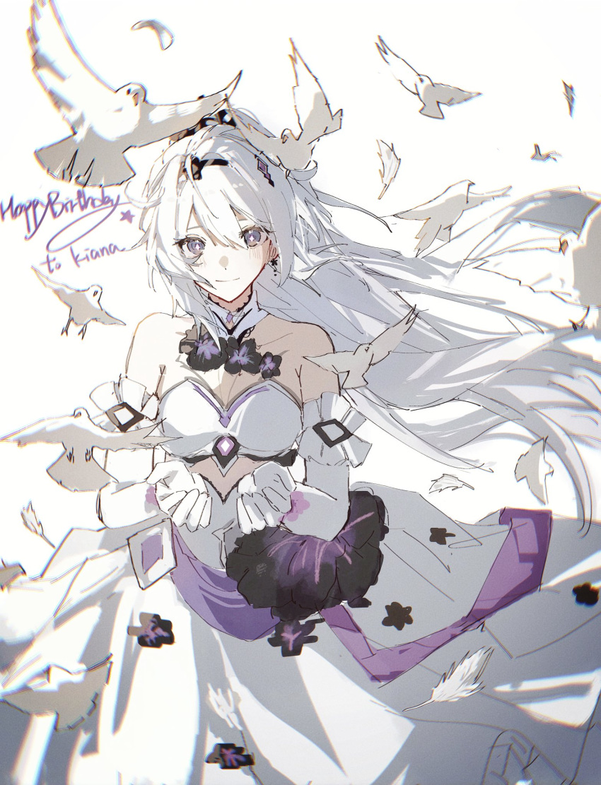1girl, alternate_costume, animal, bare_shoulders, bird, chinese_commentary, closed_mouth, detached_sleeves