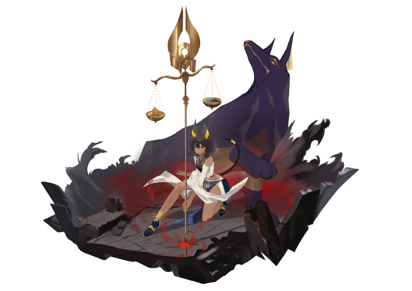 1girl, absurdres, animal_ears, anubis_(mythology), black_hair, dark-skinned_female, dark_skin, egyptian