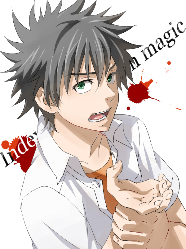 blood, emerald_eyes, green_eyes, kamijou_touma, school_uniform, solo, to_aru_majutsu_no_index, zoff_(daria)