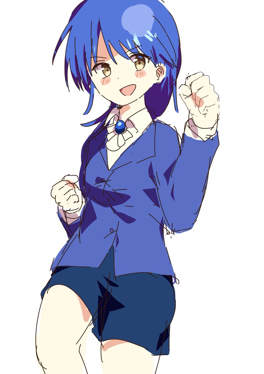 blue_hair, blue_shirt, blue_skirt, brown_eyes, highres, kioh_gyoku, milia_(seihou), open_mouth
