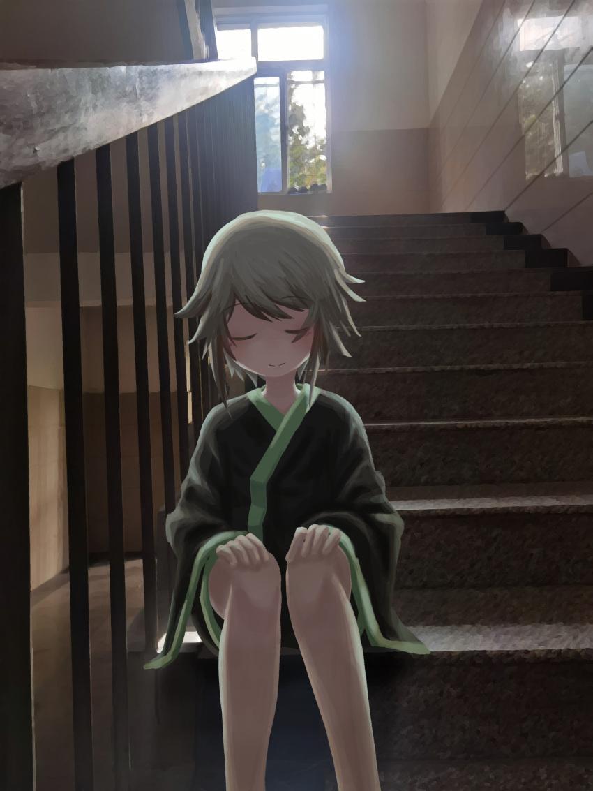 1other, absurdres, androgynous, baila_kuangzi, black_kimono, closed_eyes, closed_mouth, commentary