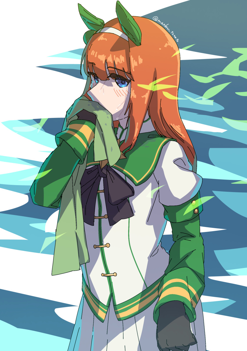 1girl, absurdres, animal_ears, black_bow, black_gloves, blue_eyes, bow, commentary_request