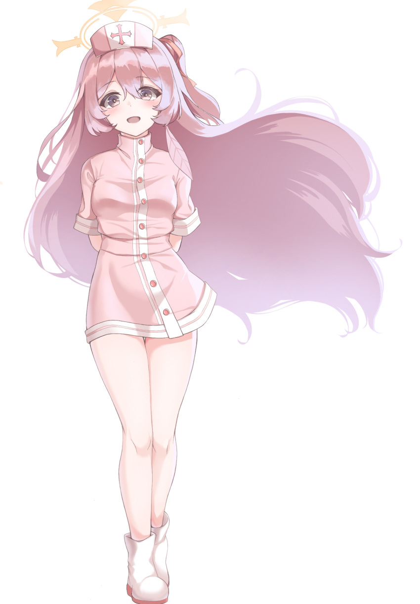 1girl, amerika_neko, blue_archive, blush, dress, full_body, halo, hat