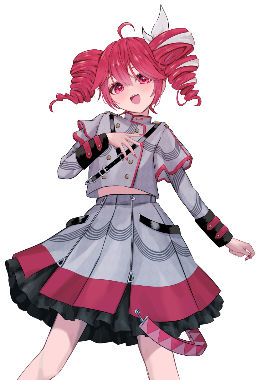 1girl, absurdres, ahoge, bow, buttoned_cuffs, buttons, drill_hair, eyelashes