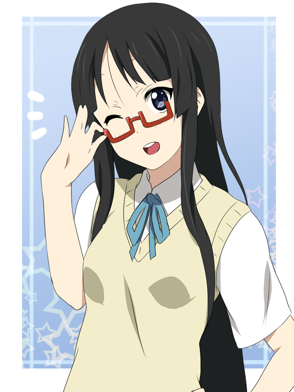 bespectacled, black_eyes, black_hair, face, glasses, ikari_manatsu, k-on!, long_hair