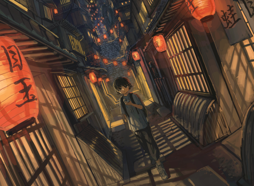 1other, absurdres, ambiguous_gender, anko1127, backpack, bag, black_eyes, black_hair