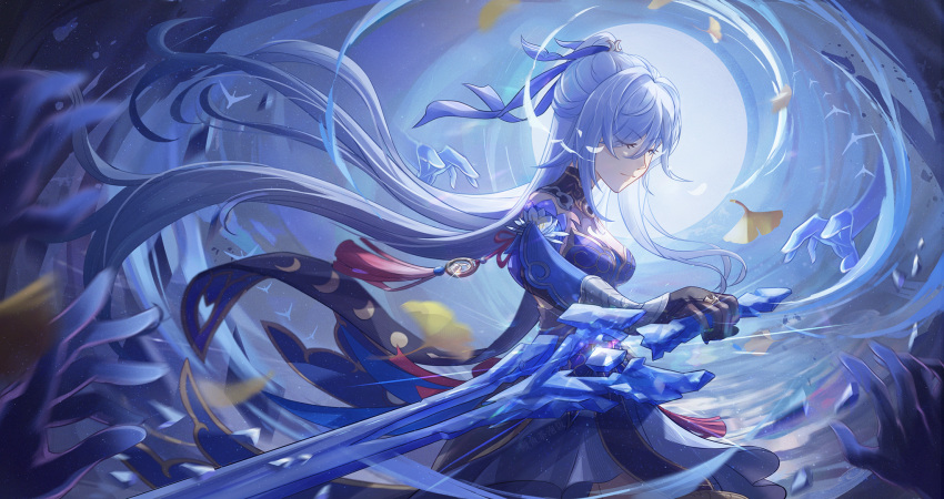 1girl, black_gloves, breasts, chinese_clothes, closed_eyes, gloves, hair_ribbon, highres