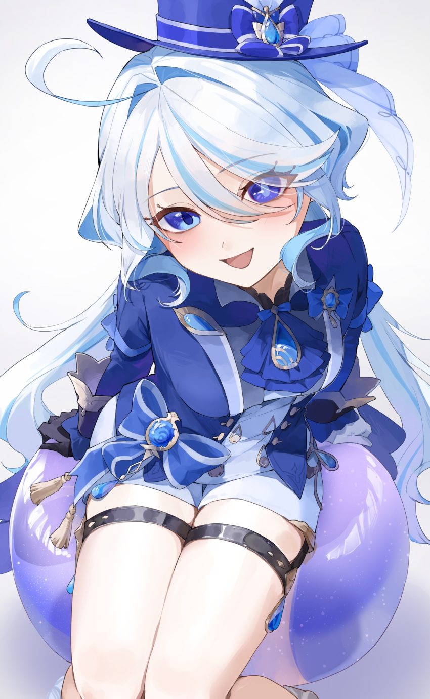 1girl, absurdres, ahoge, ascot, asymmetrical_gloves, black_gloves, blue_ascot, blue_bow