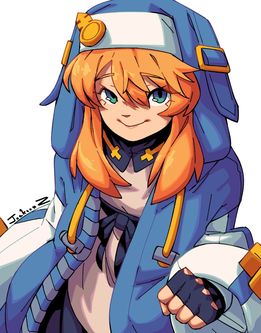 1girl, androgyne_symbol, black_gloves, blonde_hair, bridget_(guilty_gear), female_focus, fingerless_gloves, gloves