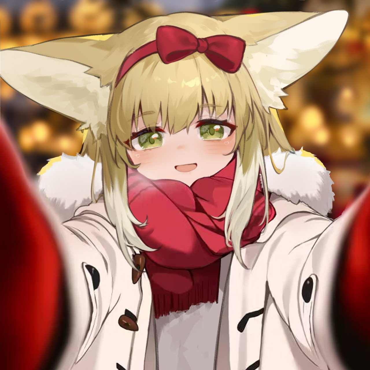 1girl, animal_ear_fluff, animal_ears, arknights, blonde_hair, blurry, blurry_background, blush