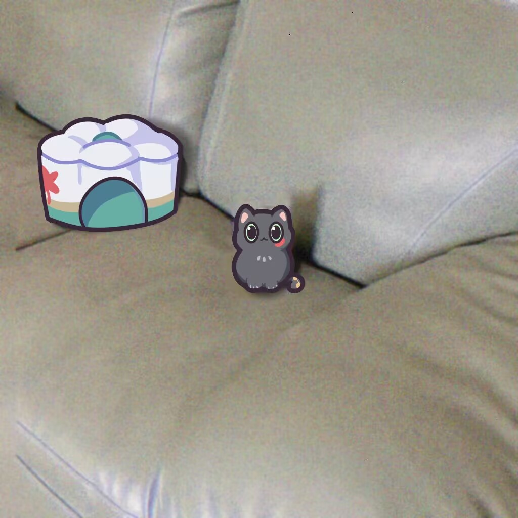 :3, animal, animalization, black_cat, cat, couch, cushion, dan_heng_(honkai:_star_rail), elis10086, green_eyes, honkai:_star_rail, honkai_(series), looking_at_viewer, no_humans, on_couch, photo_background