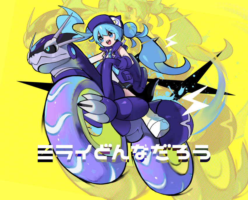 1girl, baseball_cap, blue_eyes, blue_hair, blue_necktie, coat, eyes_visible_through_hair, gloves