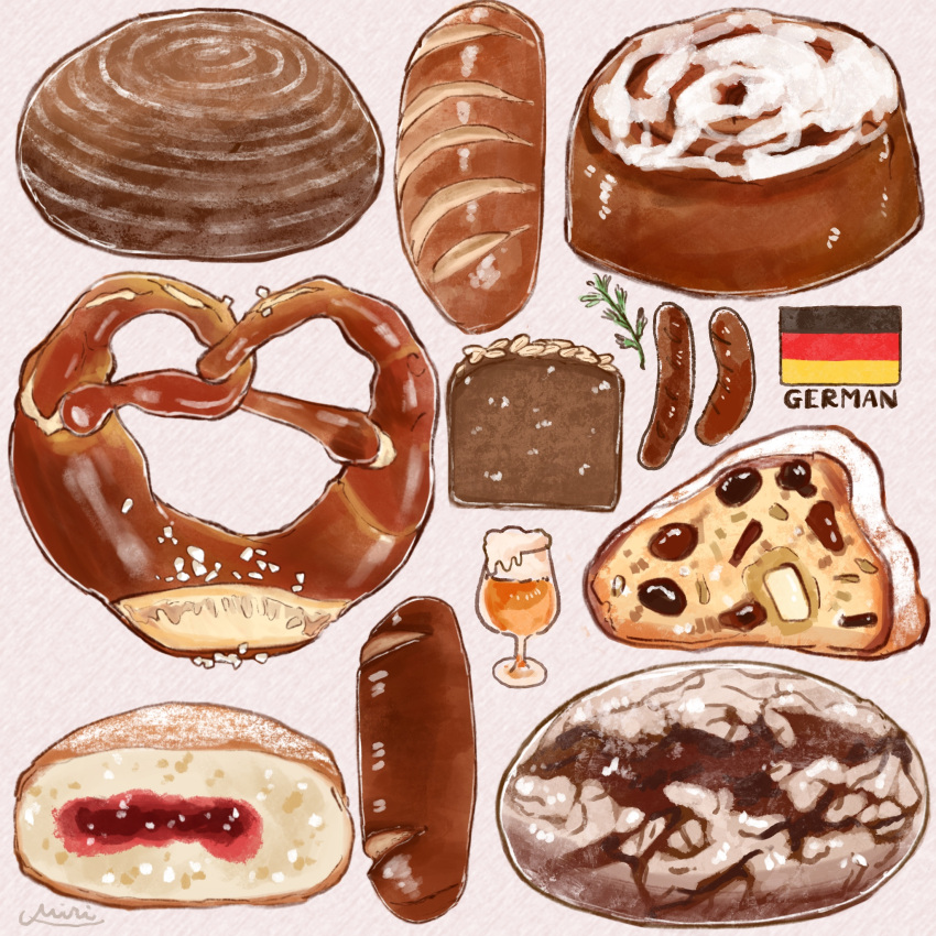 alcohol, beer, bread, bread_slice, cup, dessert, dried_fruit, drinking_glass