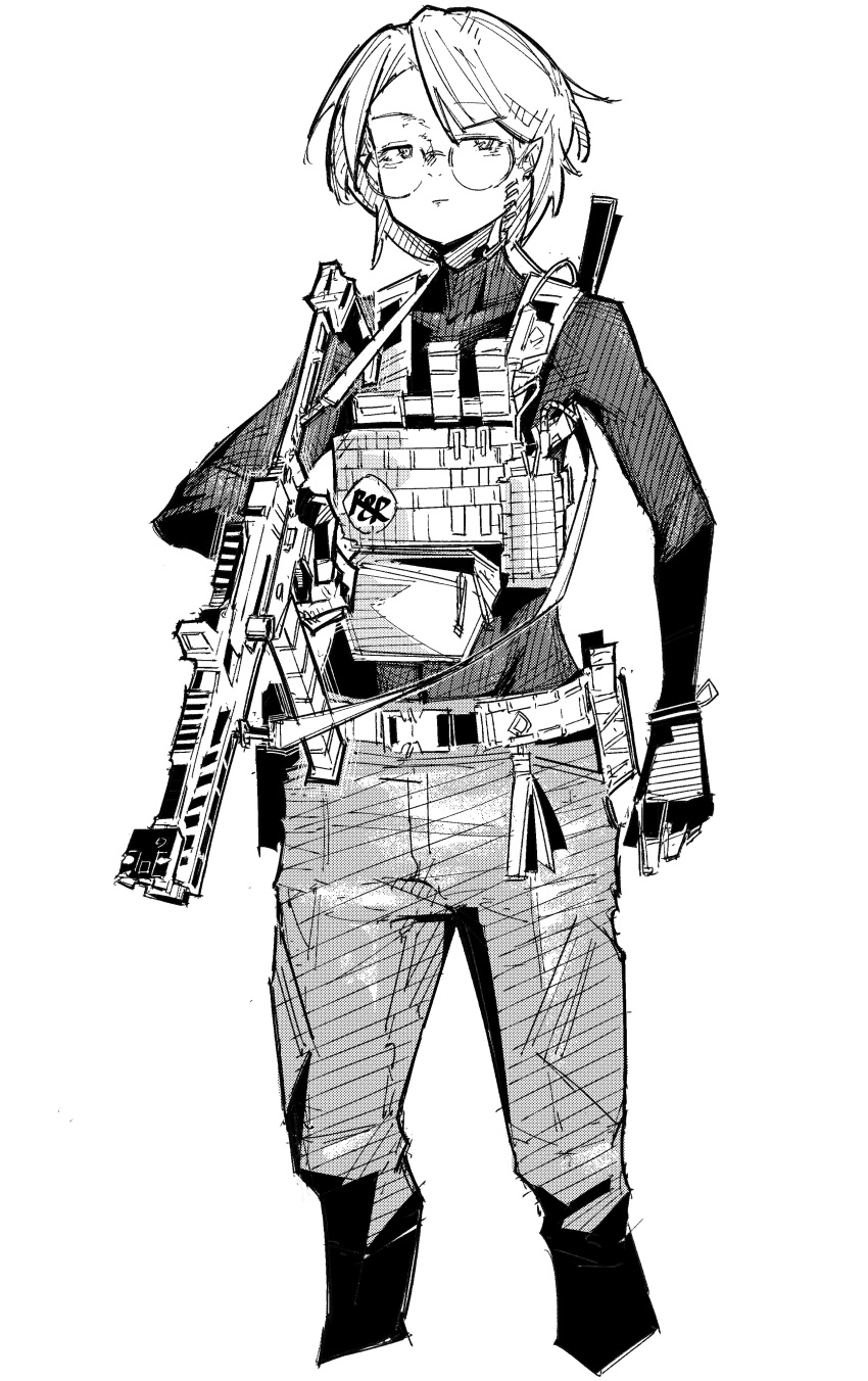 1girl, absurdres, belt, black_bodysuit, bodysuit, bodysuit_under_clothes, cz_scorpion_evo_3, dr.miami