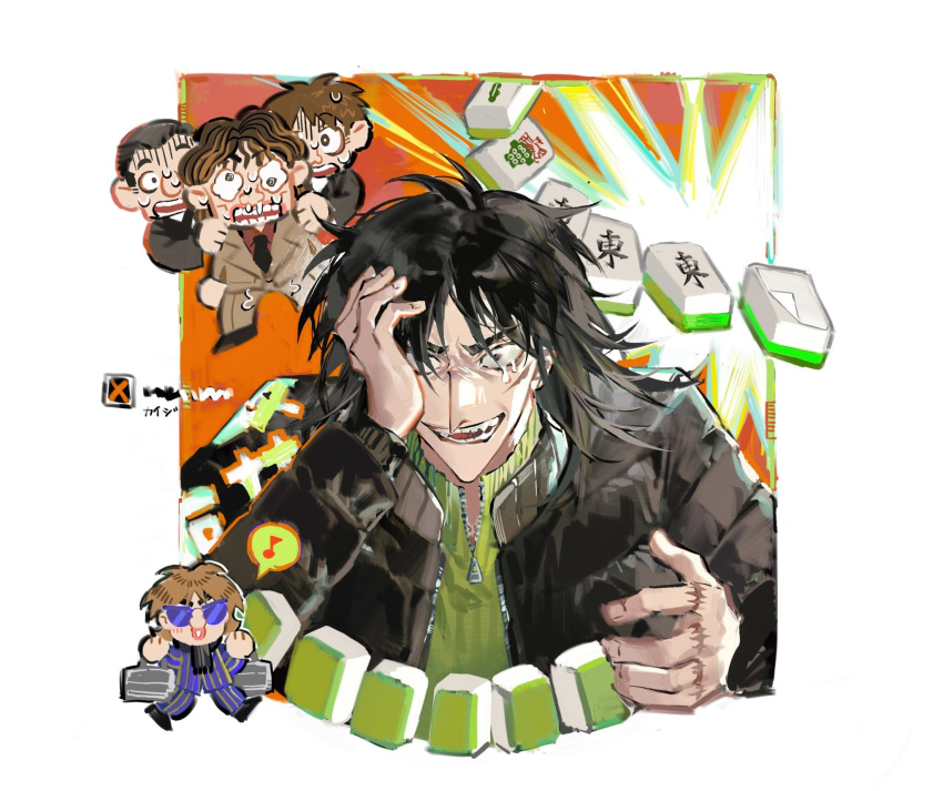 5boys, 6_9, aso54100857, black_coat, black_hair, black_necktie, blue-tinted_eyewear, blue_jacket