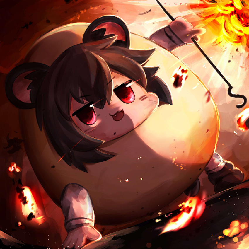 1girl, :3, absurdres, animal_ear_fluff, animal_ears, black_footwear, commentary, cookie_(touhou)