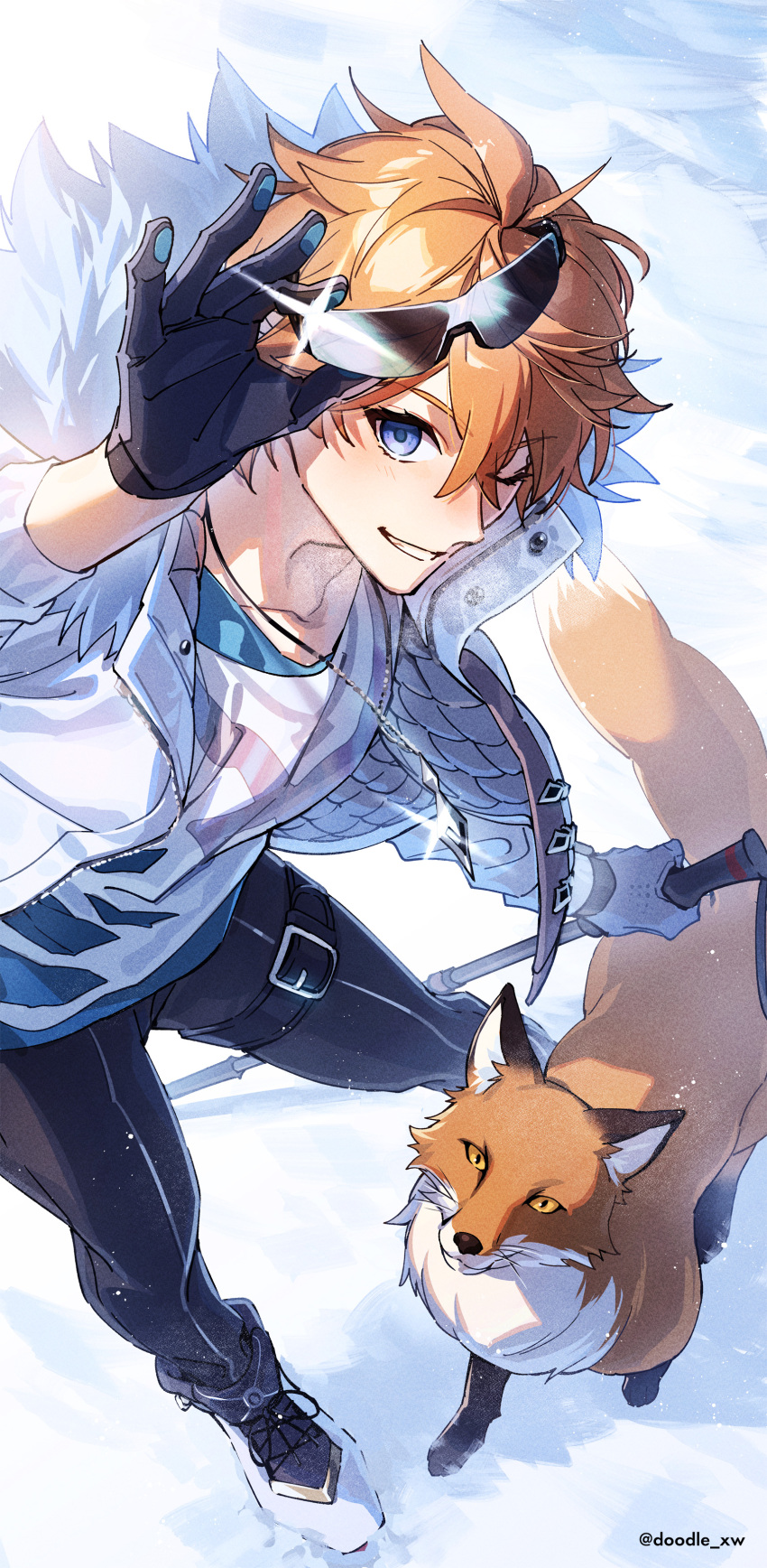 1boy, absurdres, ahoge, all_fours, animal, animal_ears, animal_nose, artist_name