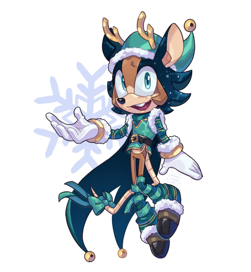 1girl, animal_ears, antlers, belt, black_belt, boots, bow, cape