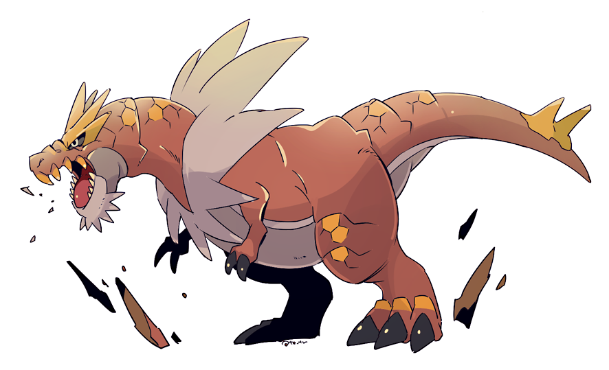 animal_focus, black_sclera, colored_sclera, commentary_request, conical_teeth, dinosaur, from_side, full_body