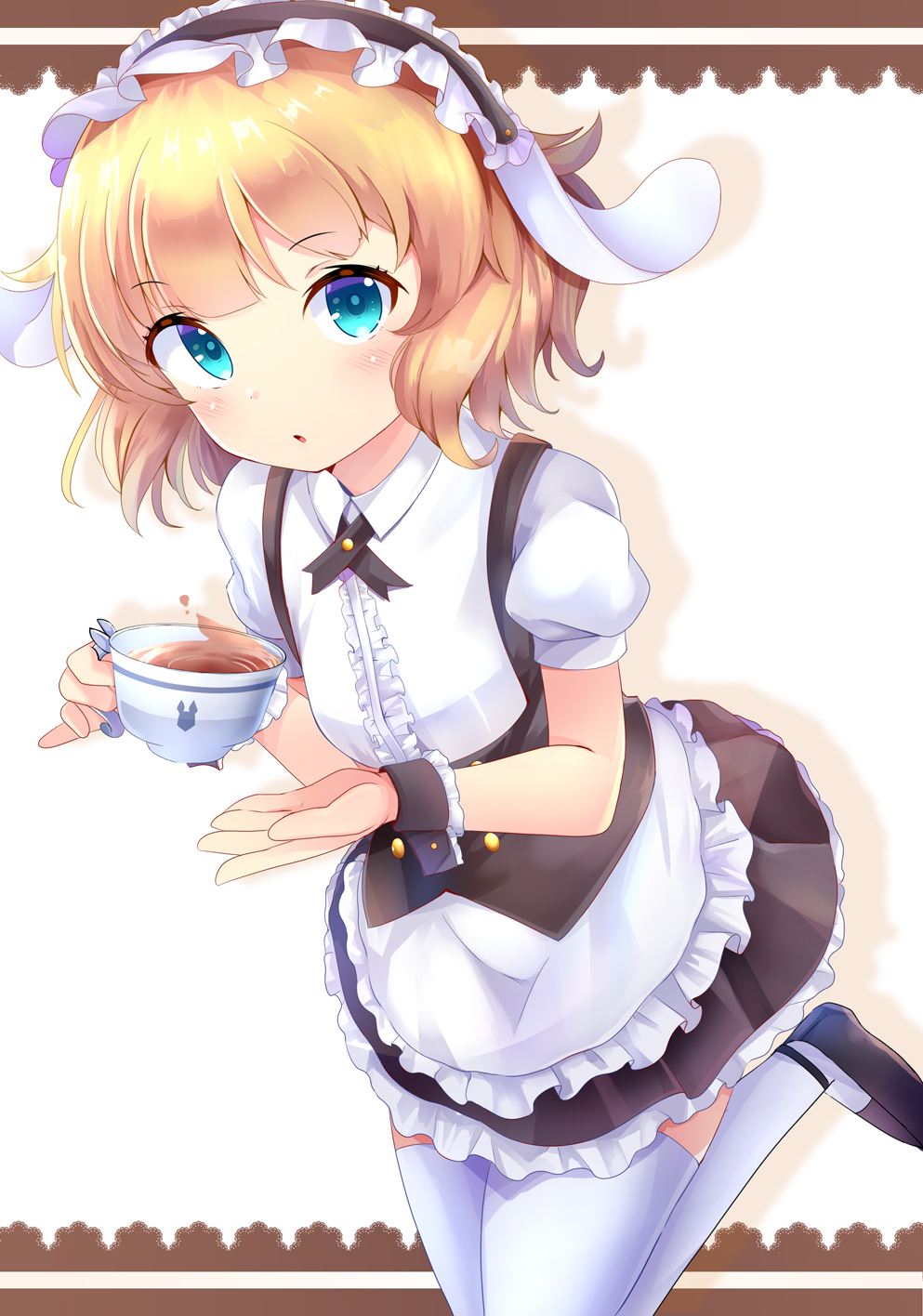 1girl, animal_ears, animal_print, apron, aru_(arudes), black_dress, black_footwear, black_wrist_cuffs