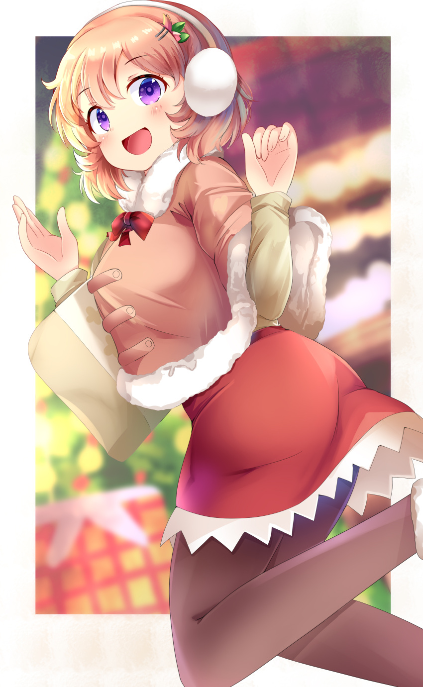 1girl, :d, absurdres, alternate_costume, aru_(arudes), blurry, blurry_background, blush