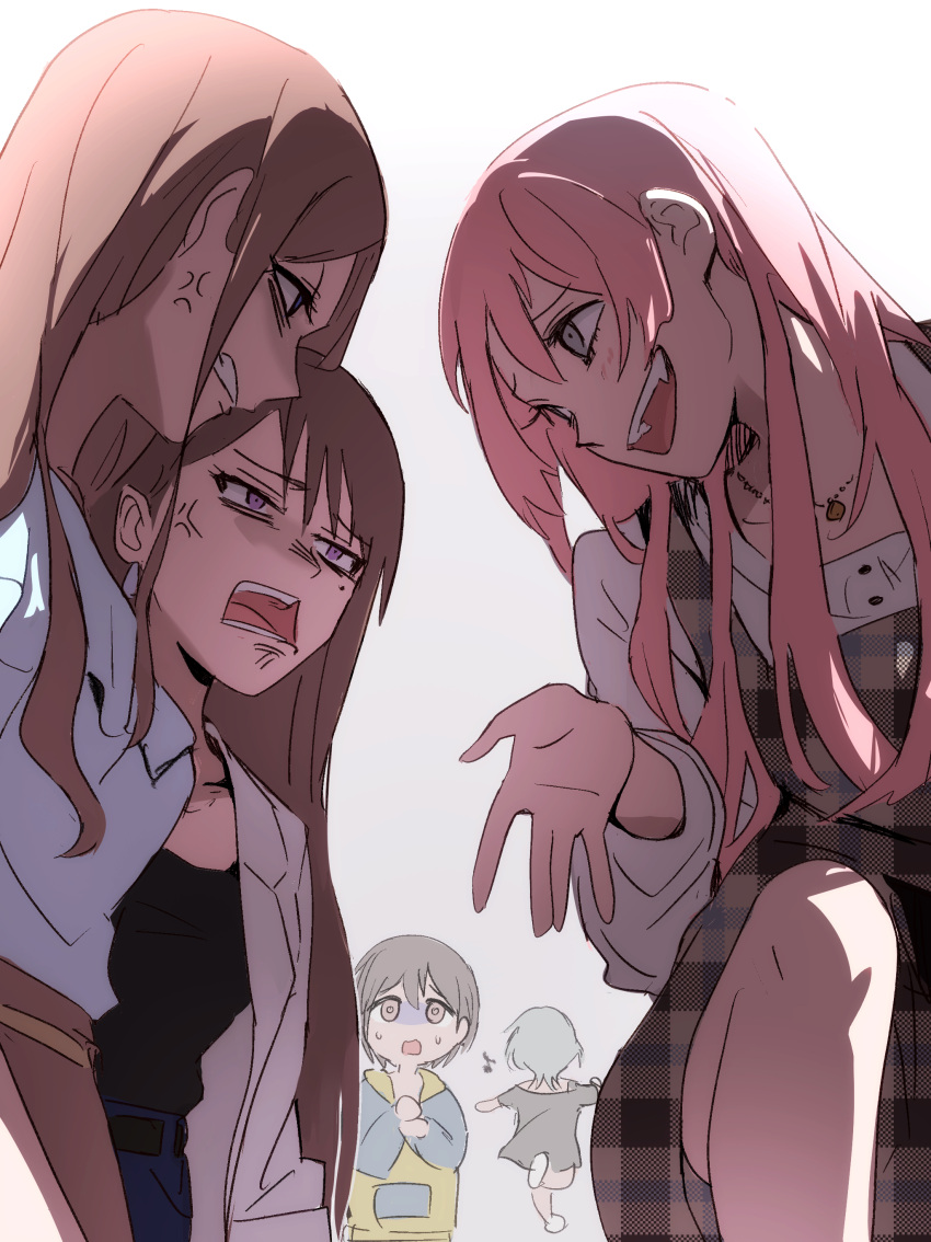5girls, absurdres, anger_vein, bang_dream!, bang_dream!_it's_mygo!!!!!, brown_dress, brown_hair, chibi