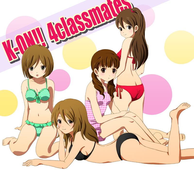 barefoot, bikini, black_bikini, blush, brown_eyes, brown_hair, butt_crack, extra