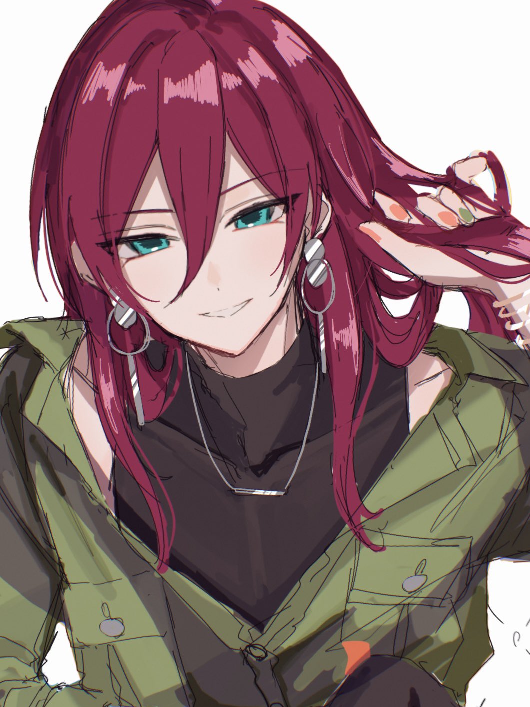1boy, androgynous, black_shirt, blue_eyes, bogie_time_(ensemble_stars!), dangle_earrings, earrings, ensemble_stars!