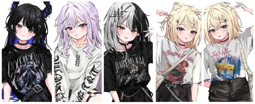 5girls, absurdres, akarinnndesu, animal_ear_fluff, animal_ears, asymmetrical_horns, babymetal, belt