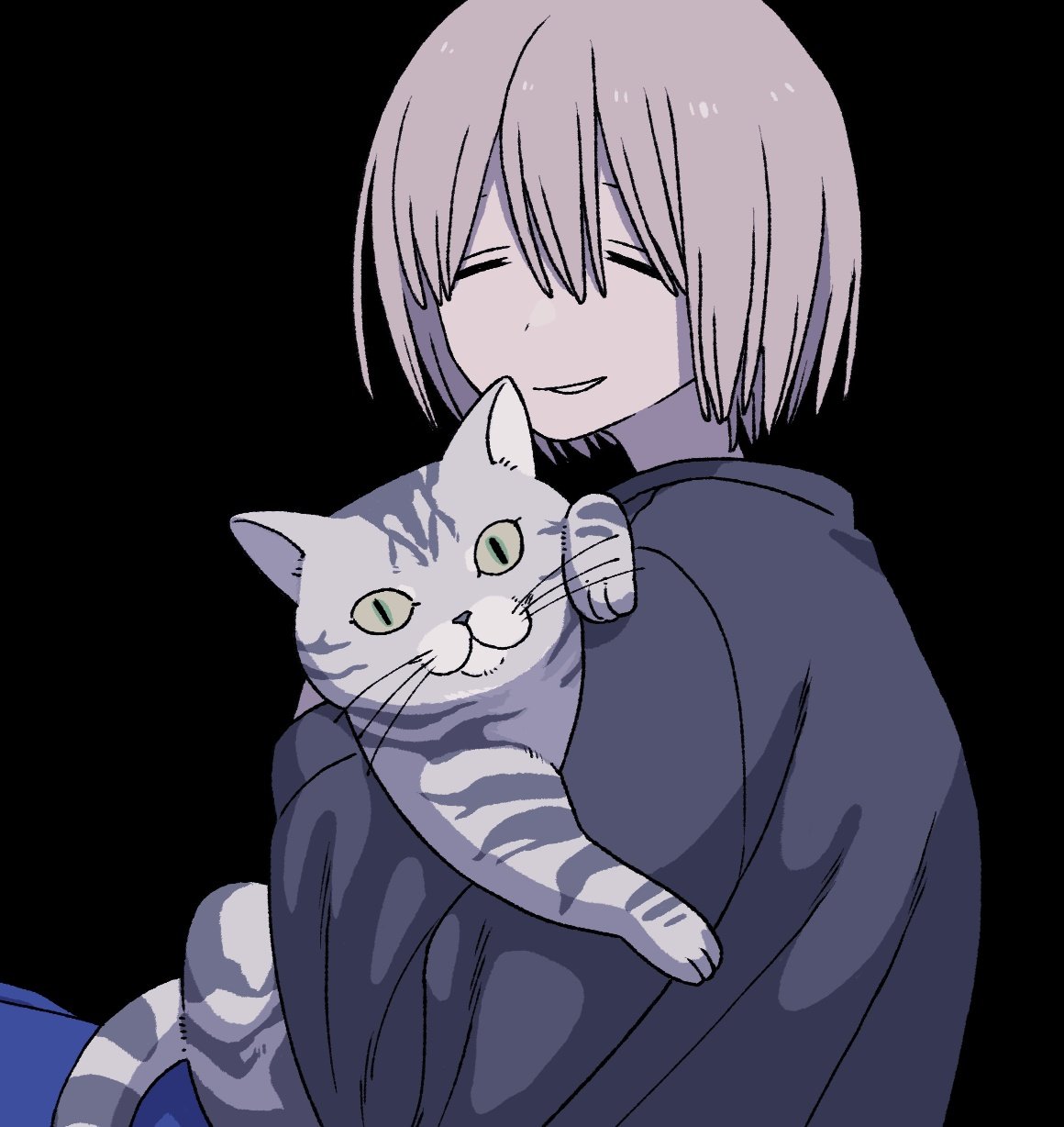 1other, androgynous, animal, black_background, blonde_hair, cat, closed_eyes, commentary_request