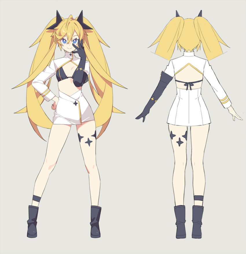 1girl, blonde_hair, blue_eyes, boots, breasts, clear_(djmax), djmax, hair_between_eyes