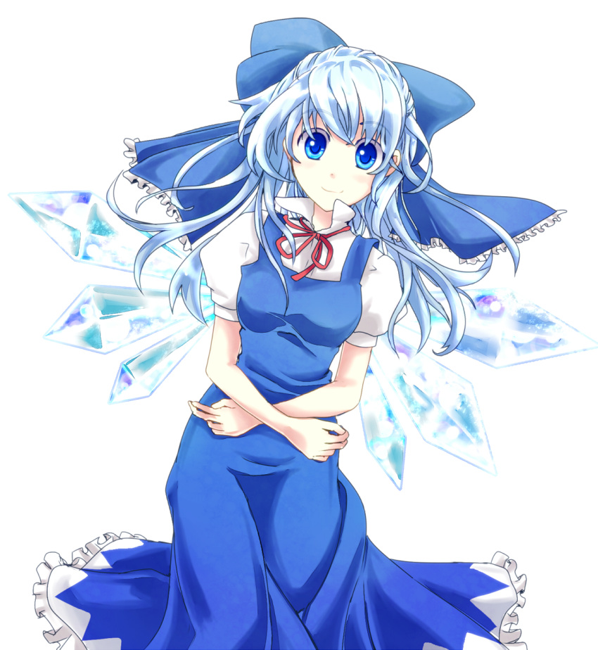 alternate_hair_length, alternate_hairstyle, blue_hair, cirno, cirno-nee, dress, highres, long_hair