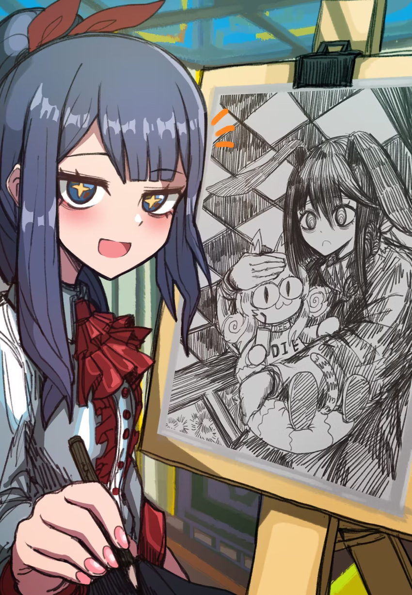 +_+, 3girls, :3, :d, @_@, animal_ears, ascot, black_souls